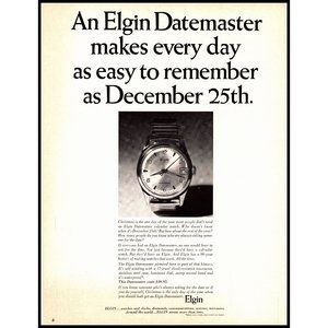 1963 Elgin Datemaster Watch Christmas Gift Vintage Print Ad Wristwatch Wall Art